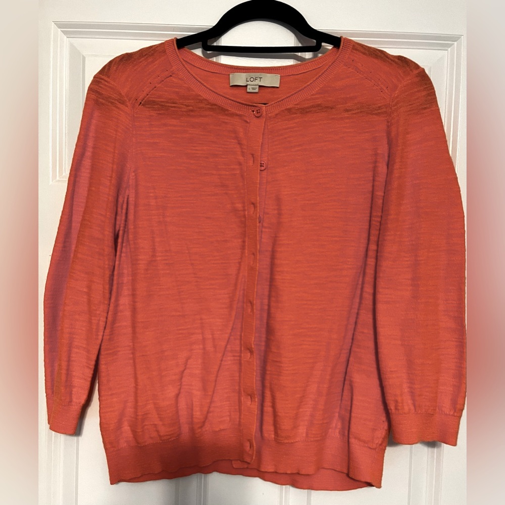 Loft button cardigan, tangerine, size L